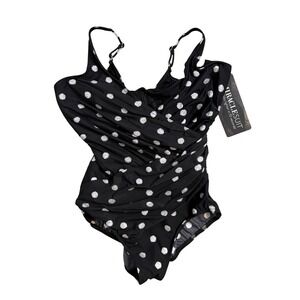 Miraclesuit Oceanus Black Silver Metallic Polka Dot Swimsuit Szie 16 DD Cup